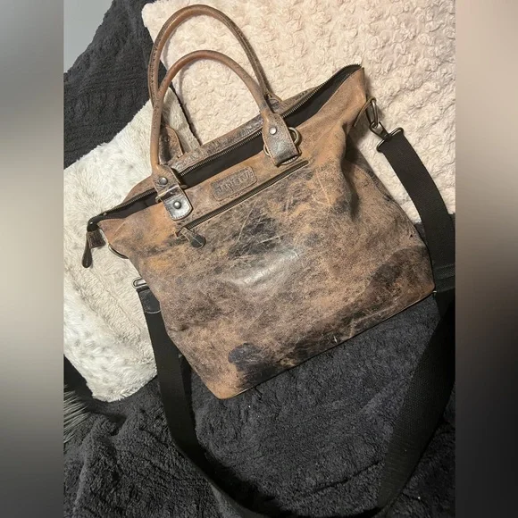 💖SoLD💋 Bed Stu Big Fork Black Lux Leather Bag - Picture 4 of 7